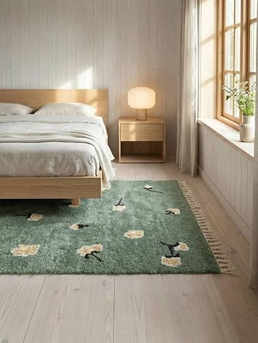 RugVista Linnea Kinderteppich, 140 x 200 cm, Grün | Moderne, Rechteckig, Niedriger Stapel, Nur chemische Reinigung, Oeko-Tex 100, Ohne gefährliche Chemikalien, Wohnzimmer