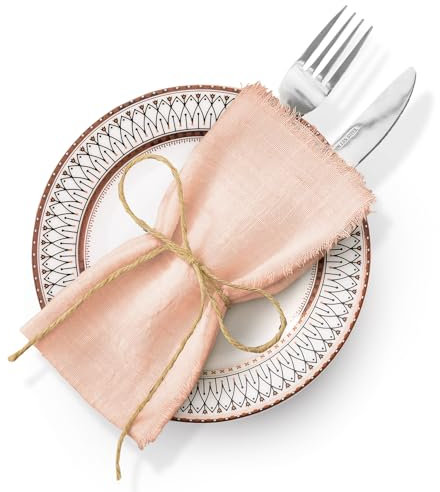 Baumwoll-Leinen-Serviette, 6-teiliges Set, quadratische Serviette, Hochzeit, Party, Western-Stil, Tischdekoration, Baumwoll-Stoffserviette mit rohem Rand【Aprikose+ 42 x 42 cm Rohkante】