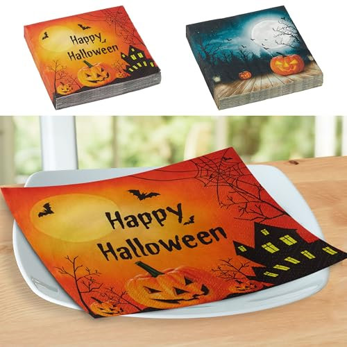 Servietten 80er Set │ 2 Motive Halloween │3lagige Papierserviette 33x33cm │stoffähnlich Tuch Partyzubehör (1 x 80er Set Servietten Halloween)