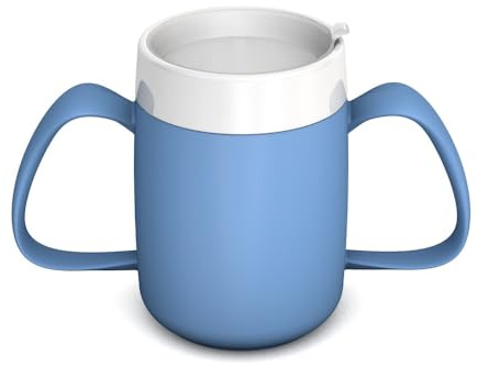 Ornamin 2-Henkel-Becher Pflegebecher mit Trinkaufsatz für Senioren & Pflegebedarf | hellblau | Trinkbecher | Trinkhilfe | Schnabelbecher | Ergonomischer Becher