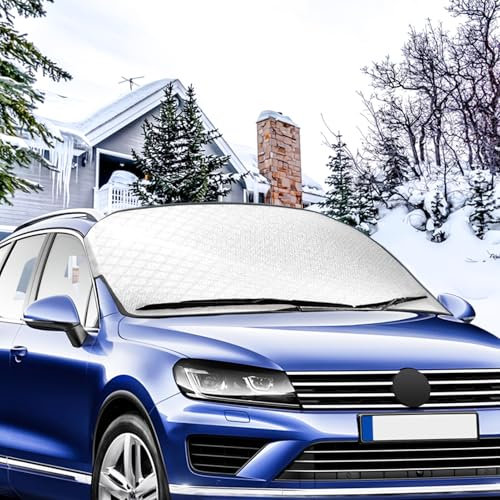 Schneeschutz Frontscheibenabdeckung für Auto, Winter-Frostabdeckung Windschutzscheibenabdeckung Winter, Faltbar passend für PKW SUV & LKW, Schützt vor Schnee, EIS, Frost, Staub & UV