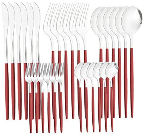Silverware Set Stainless Steel Flatware Tableware Cutlery Utensil Set for Kitchen 30PCS Red Flatware