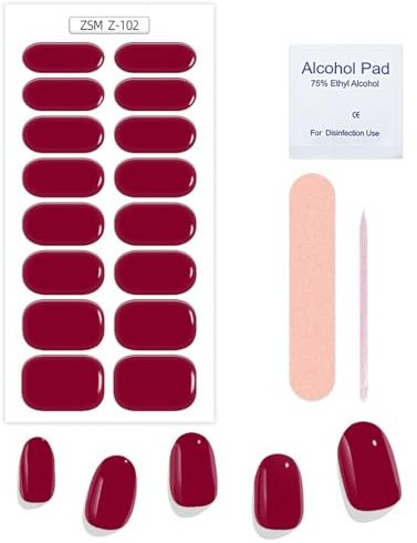 ZEPIQOR Gel Semicurado de Pegatinas, 16 Pcs Pegatinas Esmalte de Uñas Envoltura Pegatina Calcomanías Autoadhesivas con Lima de Uñas para Arte de Uñas DIY (Requiere Lámpara UV/LED) (Rojo)
