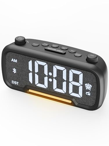 Radio Alarm Clock Besides with Bluetooth Speaker and Night Light, Loud Alarm Clock with Type-C Charging Port, Digital Clock with Bold Digits, Power-Off Memory, 5 Dimmer, Snooze, 12/24H
