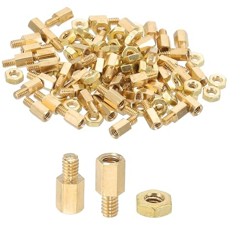 PATIKIL 100 Stücke M2X4mm+3mm Abstandsschrauben PCB Abstandshalter Golden | Schraube Mutter Sortiment Kit, Messing, Sechskant, Für PCB Computer Leiterplatte
