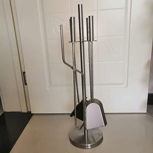 Lot de 5 outils de cheminée avec porte-bûches en fonte pour intérieur et extérieur, pince à feu, bêche, balai, tisonnier, accessoires de foyer en bois