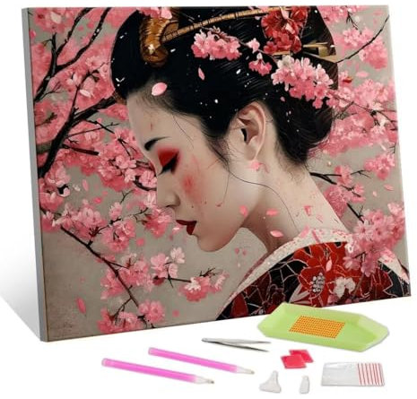 Diamond Painting Kits für Erwachsene Kinder DIY 5D Diamond Art Geisha Paint mit Runden Diamond Full Drill Gem Art Painting Kit Diamond Painting Zubehör, für Home Wall Decor Geschenke 90x120cm S-766