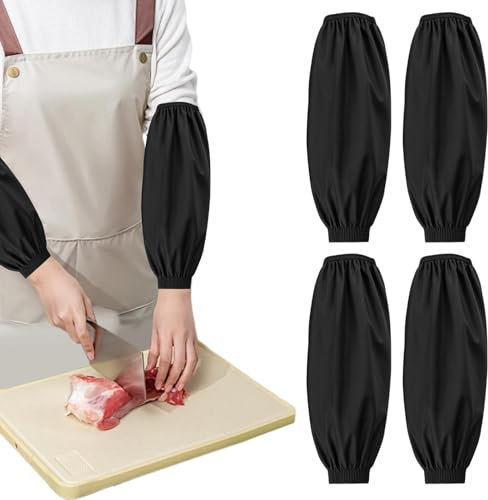 GSDGV 2 Pairs Waterproof Oilproof Arm Sleeves Oversleeves, PU Oversleeves Protector, Kitchen Arm Cover Sleeves, Arm Forearm Protector Work Sleeves for Cleaning Fish Dish Washing Gardening(Black)