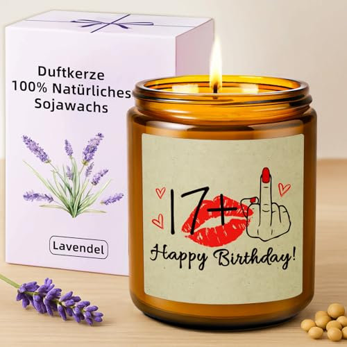 TUZELIYA 18 Geburtstag Mädchen - 17+1 Kerzen Geburtstagsgeschenk - Geschenk für Frau Tochter Freundin Schwester - Beste Freundin GeburtstagGeschenk - Duftkerzen im Glas - Lavendel-Duft