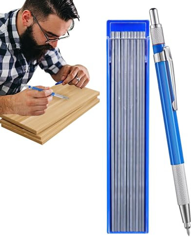Crayon soudeur – Porte-mine en métal | Menuisier mécanique avec 12 recharges rondes argentées de 2,0 mm | Marqueur en métal intégré, outils de tuyauterie pour construction en acier, travail du bois