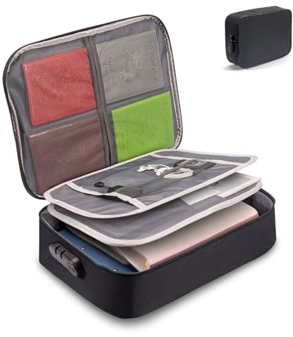 Cretosou Document Box with Lock Certificate Folder, Large Capacity Multi-Layer Certificate Organiser Expanding File Folder, Portable File Storage Bag for Certificates Passport Cards