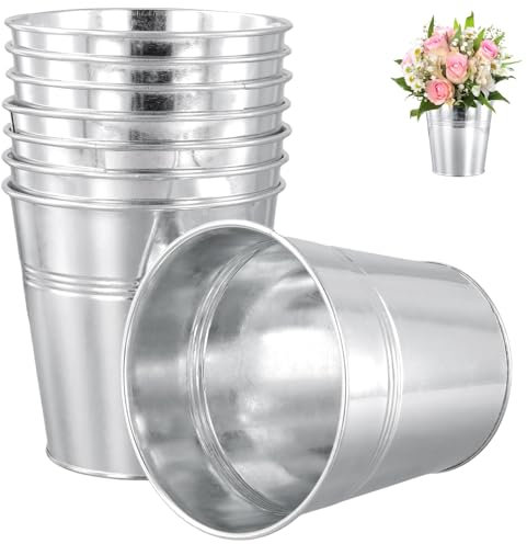 KEILEOHO 8 Stück Mini Eimer Verzinkt, 12 cm Blecheimer Klein, Kleine Zinkeimer Metalleimer Blumentopf für Pflanzen, Deko