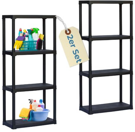 GarPet 2X Steckregal Kunststoff Standregal Vorratsregal Haushaltsregal Regal Abstellkammer Vorratskammer Keller Lager 4 Böden 60 x 30 x 133 cm