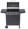BBQ Kingdom 4-Burner Gas BBQ Grill with Two Side Tables, Warming Rack, Removable Grease Tray, Storage Shelf, Utensil Hooks, Wheeled, Thermometer, Adapator, Hose and Weather Cover Included, Black