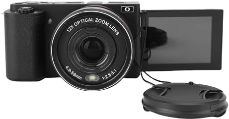 5K Digital Camera for Photography, 12X Optical Zoom, 72MP Vlogging Camera with Flip Screen & LED Flash, Autofocus, Anti Shake, Wide Angle & Macro Lens (Black)