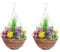 Pair Of Best Artificial Mixed Daffodil, Daisy and Tulip Displays in 10 Inch Woven Decorative Hanging Baskets (Yellow (Conifer))