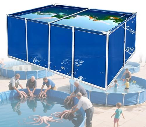 Faltbar Fischteich Tank Aquarium Zierschwimmbecken für Aquarien mit Ablassventil Pool Oberirdisch Leinwand Outdoor Zucht Bewässerung Schwimmbad,1.5 * 1 * 0.6m