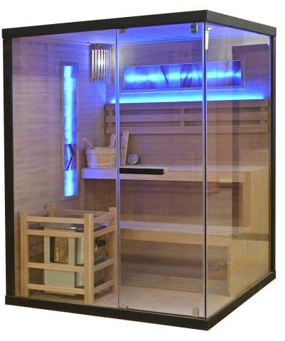 SANOTECHNIK® Sauna Luxor 2 - Sauna et sauna infrarouge pour 3 personnes 150 × 140 × 190 cm - Four Harvia 6 kW - Lumière LED - Verre trempé de 8 mm - Numéro d'article SB50150