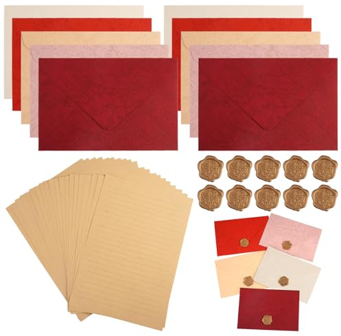 20 Blätter Briefpapier Liniert mit Umschlag Edel Selbstklebend Wachssiegel | Schönes Vintage Briefpapier A5 Set Erwachsene für Dankesbriefe, Hochzeits Party Einladungen, Geburtstagsgrüße