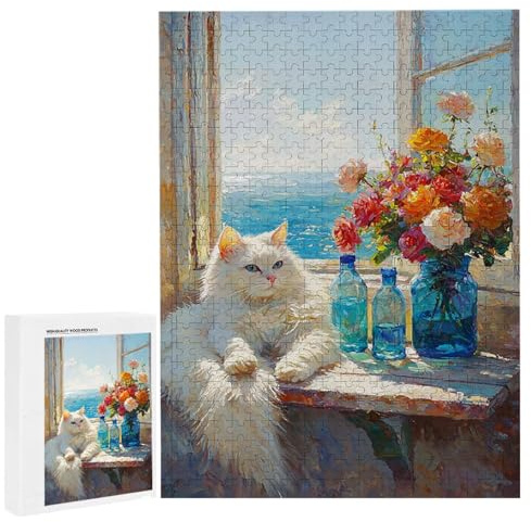Puzzle 6000 Teile Erwachsene Fenster Katze, Impossible Klassische Jigsaw Puzzles 179 x 105cm, Geschicklichkeitsspiel für die ganze Familie, Puzzle farbenfrohes Legespiel Home Dekoration Geschenk k-109