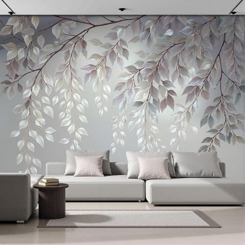 SMBHIAON Falling Leaf Design Photo Wallpaper - 350 × 256 Cm Wall Mural - Plant Illustrations Bedroom Living Room Decoration Poster,Light Gray