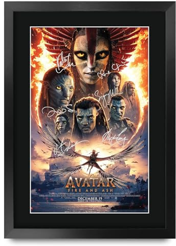 HWC Trading Avatar 3 Fire and Ash Geschenke Geduckter Poster Signiertes Autogramm Foto für Fans von Film Memorabilien - A3 Gerahmt