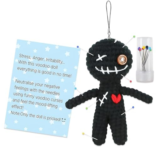 YIPFEN 1Pcs Voodoo Puppe mit Nadeln, 10 Nadeln, Büro Geschenk für Kollegen Kollegin Chef (12 cm)