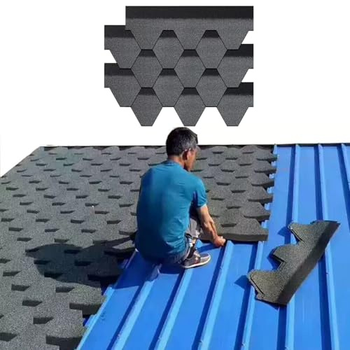 Bardeaux d'asphalte pour toiture, 100 x 32,5 cm, avec Couche adhésive thermofusible, pour toitures en Pente en béton, pergolas, patios, Maisons, balcons, rénovation de toiture(21pcs)