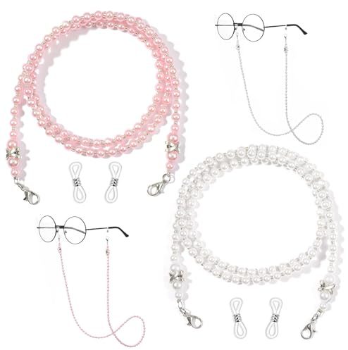 RAHHLIZS 2 Stück Brillenkette Damen Perlen Brillenband Perlen Pearl Glasses Chain Perlenbesetzte Brillenkette Brillenbänder für Brille Brillen Sonnenbrille Mask (Weiß Rosa)