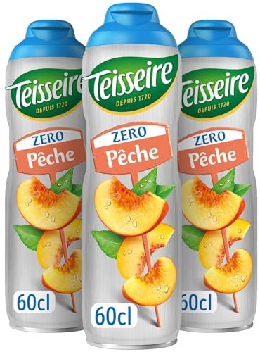 Teisseire Zéro Sucre, Sirop Pêche pour Boisson Rafraîchissante, Cocktails, Bidon 3x60cl