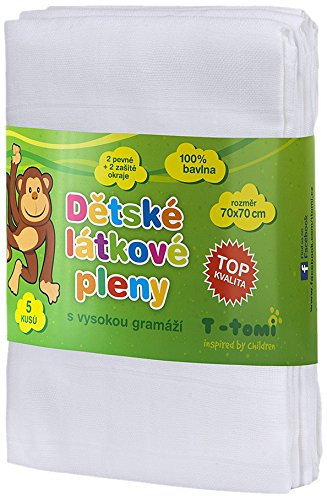T-TOMI Stoffwindeln, Weiß, 70 x 70 cm, 5 Stück, Mehrfarbig, Einheitsgröße