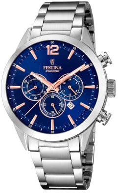 Montre FESTINA pour Homme F20343/9 Timeless Chronograph Boîtier en Acier Inoxydable Gris Bracelet en Acier Inoxydable Gris
