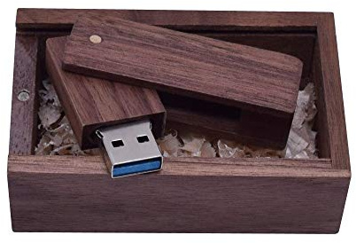UFARID Unidades Flash USB 3.0,16GB / 32GB / 64GB / 128GB Rotación Almacenamiento de Datos Memoria USB3.0 con Caja de Madera (32GB, Madera carbonizada)