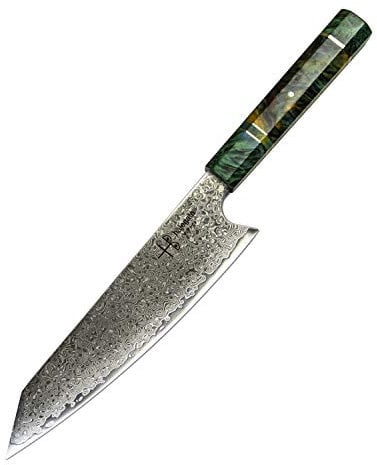 hajegato Professional Japanese Chefs Kitchen Knife Unique Kiritsuke 8 Inch Vg10 67 Layers Damascus Steel Knive with Sheath