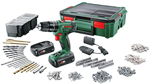 Bosch Trapano avvitatore a percussione a batteria PSB 1800 Li-2 incluso: 2 batterie da 18 V 1,5 Ah, 1 accessori da 241 pezzi, 1 valigetta di sistema