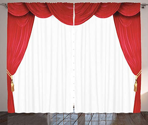 ABAKUHAUS Theater Rustikaler Gardine, Klassische Bühne Vorhänge öffnen, Wohnzimmer Universalband Gardinen mit Schlaufen und Haken, 280 x 175 cm, Rot und weiß