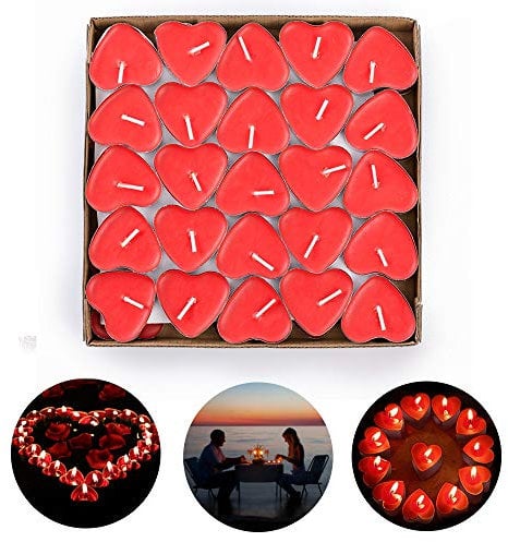 ASANMU Teelichter Rot, Teelichter Herzform, Romantische Teelichter, 50 Pack Herz Kerzen, Hochzeit Dekoration Set, Romantische Kerzen in Herzform für Geburtstag, Heiratsantrag, Hochzeit