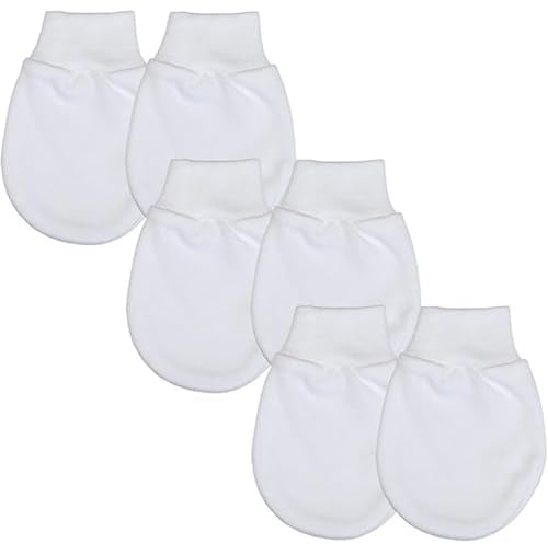 Baban Baby Mittens Scratch Mitts Cotton 3 Pack | Anti Scratch Mittens with Soft Stretch Cuffs, Newborn Baby Mitts, Made in Britain, 100% Cotton, Pack of 3