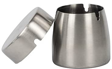 Auroni Windaschenbecher in Edelstahl gebürstet Sturm-Wind robust mit Deckel geruchsdicht Wind-Regen-dicht rutschfest für Zigaretten-Reste tolles Geschenk für Freunde