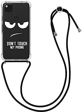 kwmobile Necklace Case kompatibel mit Google Pixel 4a Hülle - Silikon Cover mit Handykette - Weiß Transparent Don't Touch My Phone