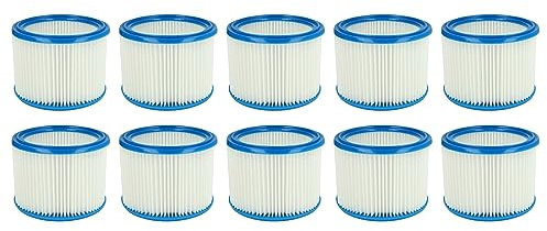 vhbw 10x Faltenfilter kompatibel mit Husqvarna WDC 325L, WDC 220 Staubsauger - Patronenfilter, Blau Weiß
