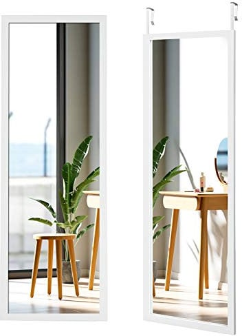 COSTWAY Espejo en la Puerta o en la Pared, Espejo de Cuerpo Entero 120 x 37 cm con Ganchos para colgarlo, Espejo de Cuerpo Entero (Blanco)