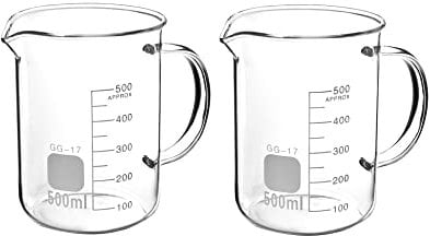 QWORK® 2 Pièces Gradué Borosilicate Bécher De Verre avec anse, gradués 500 ml
