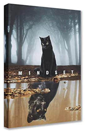 Inspirations-Wandbild, kreativ, kleine Katze, großer Tiger, Leinwandgemälde, Mindset is Everything Poster, Kunstdruck, Heimdekoration für Wohnzimmer, Schlafzimmer, Büro, gerahmt zum Aufhängen