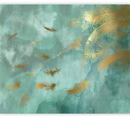 murando - Carta da parati Piuma 350x256 cm Fotomurali in TNT Murale alla moda Decorazione da Muro XXL Poster Gigante Design Cameretta Carta per Pareti Boho Astratto Ornamento or turchese n-A-1700-a-a