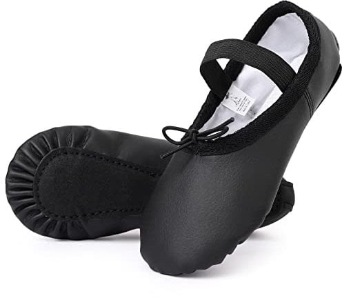 Kefiyis Ballet Shoes for Girls Leather Dance Shoes Full Sole Ballet Flats Ballet Slippers for Kids Toddler Women Adults(Black 6 Adult)