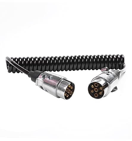 SPARKMOTO cavo spirale rimorchio con Metallo Spina Rimorchio 7 Poli,Cavo di prolunga Rimorchio 7 Poli,12V 2.6m TPU cavo Connettore a spirale Rimorchio per RV Caravan Auto Portabici Camion Trattore(MM)