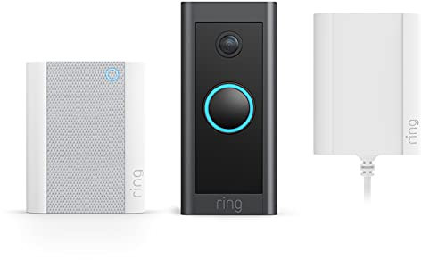 Ring Video Doorbell Wired + Netzteil und Chime von Amazon, HD-Video, fortschrittliche Bewegungserfassung, Stromversorgung mit Netzteil, Mit 30-tägigem Testzeitraum für Ring Protect