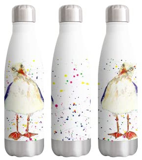Seagull Beach Seafront Bird Watercolour rainbow art Bottle double Wall insulated Stainless steel sport Drinks 500ml WHITE Gift ideal for school work office Oudoor sports keeps Hot and Cold Drinks
