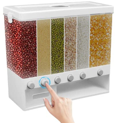 Bazargame 6 Gitter Müslispender Küche Trockenfutter Spender Getreidespender Automat Cerealienspender Wand Montierter Trockenfutterspender Lebensmittelaufbewahrung Kunststoff